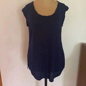 Vince sz M navy cotton blend t shirt hood pre owned condition